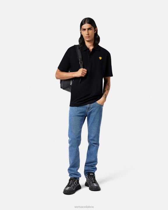 melns apģērbs Versace 806B1373 vīriešiem medusa polo krekls ar īsām piedurknēm