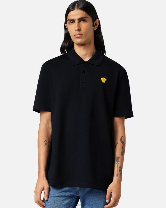 melns apģērbs Versace 806B1373 vīriešiem medusa polo krekls ar īsām piedurknēm