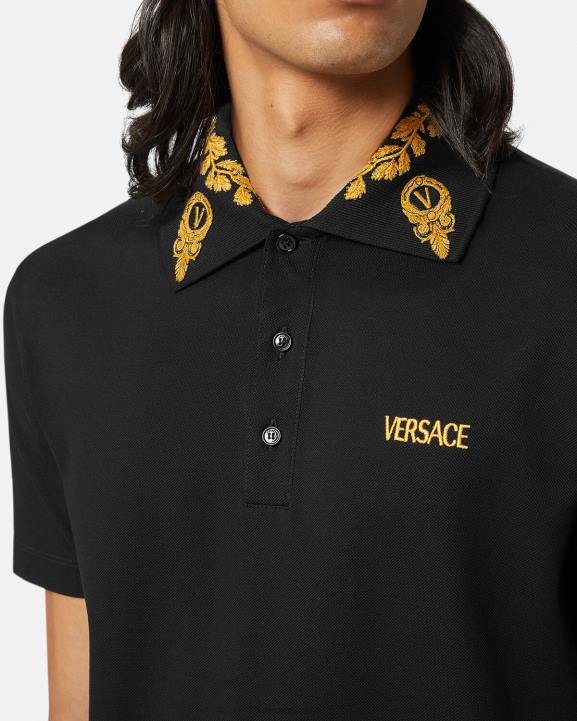 melns apģērbs Versace 806B1389 vīriešiem maschera baroka polo krekls