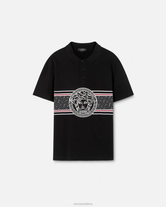 melns apģērbs Versace 806B1395 vīriešiem Medusa izšūts polo krekls