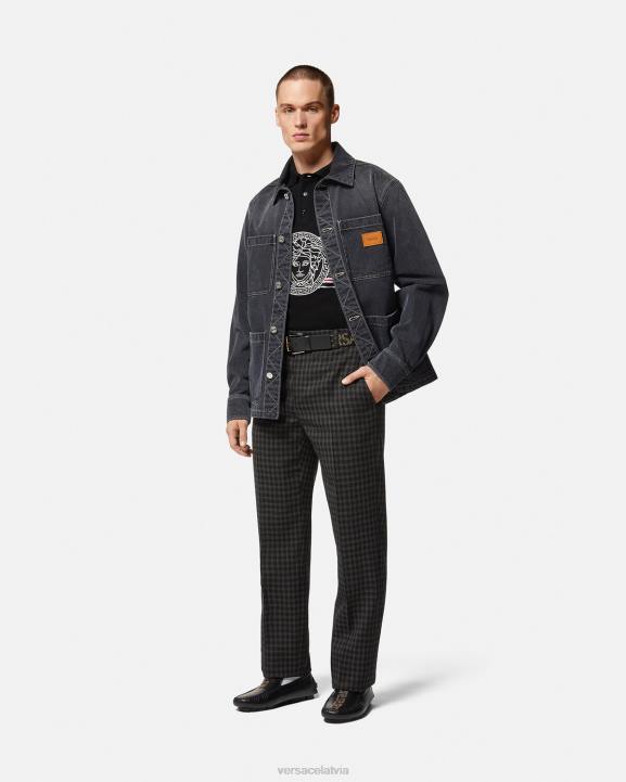 melns apģērbs Versace 806B1395 vīriešiem Medusa izšūts polo krekls