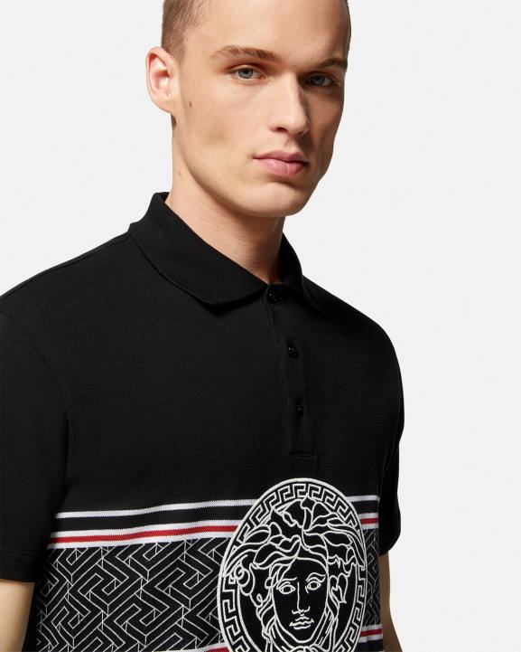 melns apģērbs Versace 806B1395 vīriešiem Medusa izšūts polo krekls