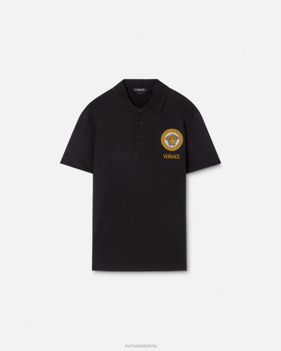 melns apģērbs Versace 806B1398 vīriešiem Medusa izšūts polo krekls