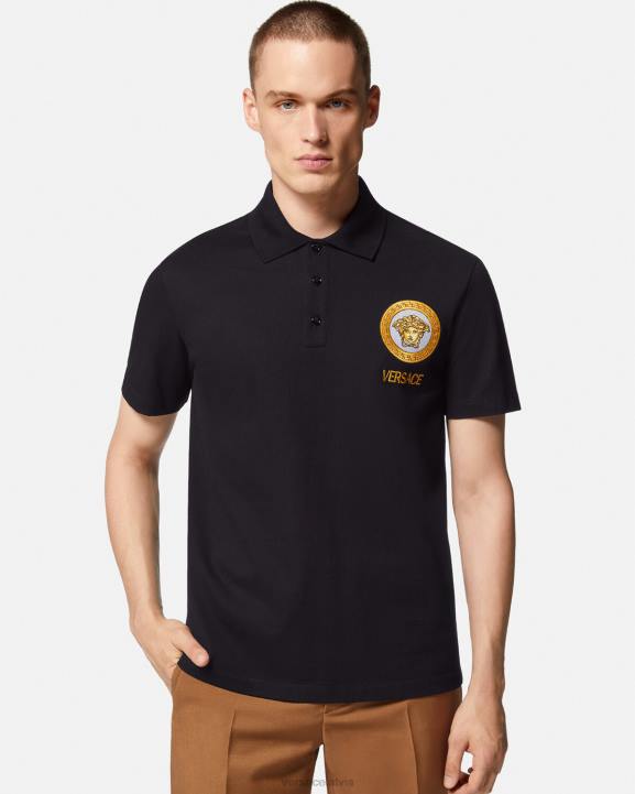 melns apģērbs Versace 806B1398 vīriešiem Medusa izšūts polo krekls