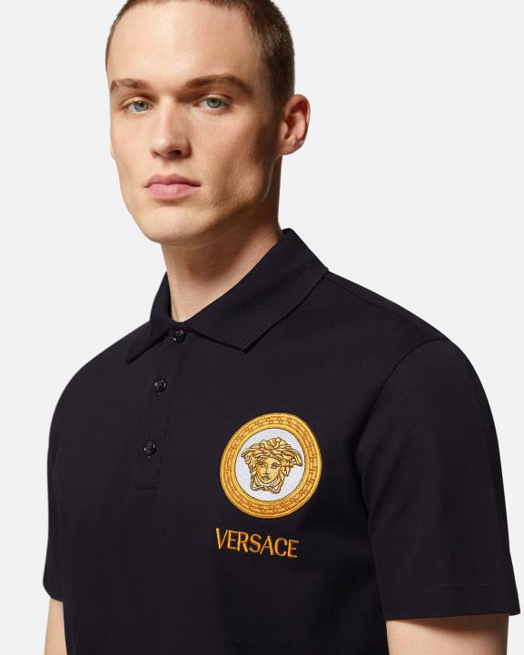 melns apģērbs Versace 806B1398 vīriešiem Medusa izšūts polo krekls