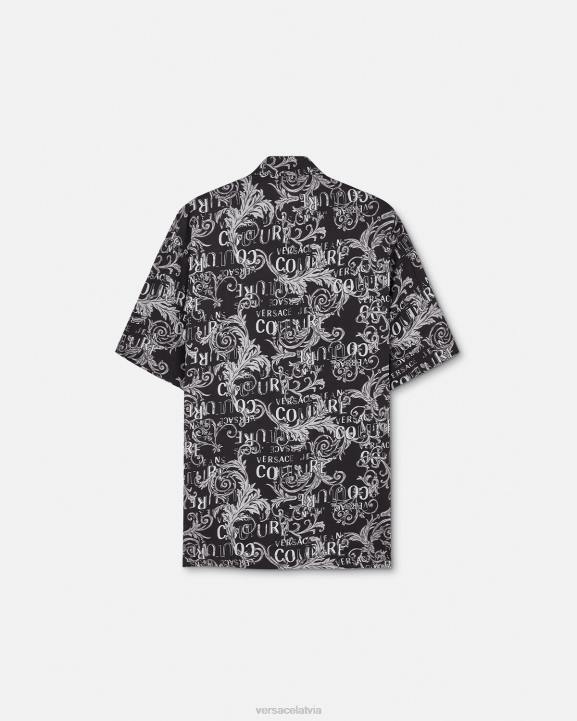 melns un apdrukāts apģērbs Versace 806B2398 vīriešiem modes krekls ar logotipu