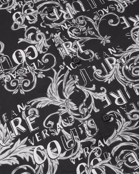 melns un apdrukāts apģērbs Versace 806B2398 vīriešiem modes krekls ar logotipu