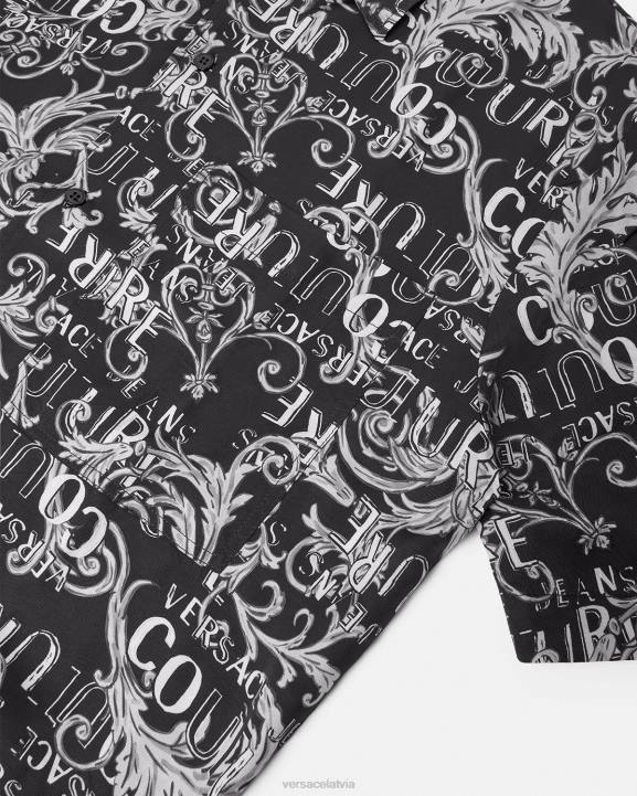 melns un apdrukāts apģērbs Versace 806B2398 vīriešiem modes krekls ar logotipu