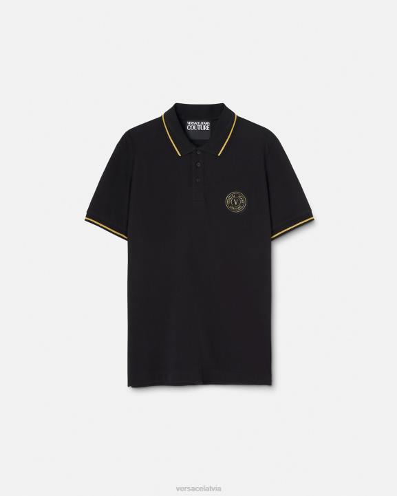 melns & zelts apģērbs Versace 806B2363 vīriešiem Polo krekls ar v-emblēmu