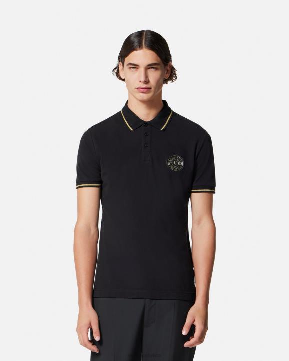 melns & zelts apģērbs Versace 806B2363 vīriešiem Polo krekls ar v-emblēmu