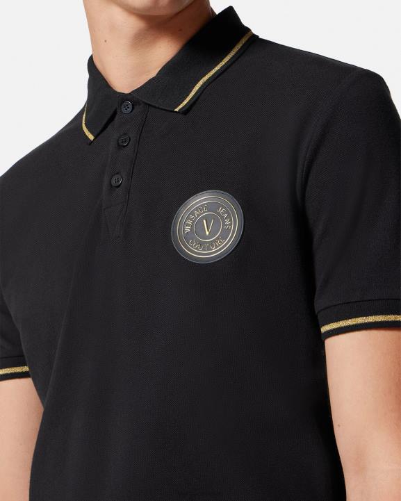 melns & zelts apģērbs Versace 806B2363 vīriešiem Polo krekls ar v-emblēmu