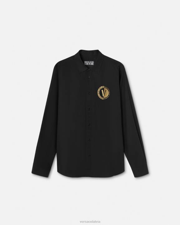 melns & zelts apģērbs Versace 806B2402 vīriešiem krekls ar v-emblēmu