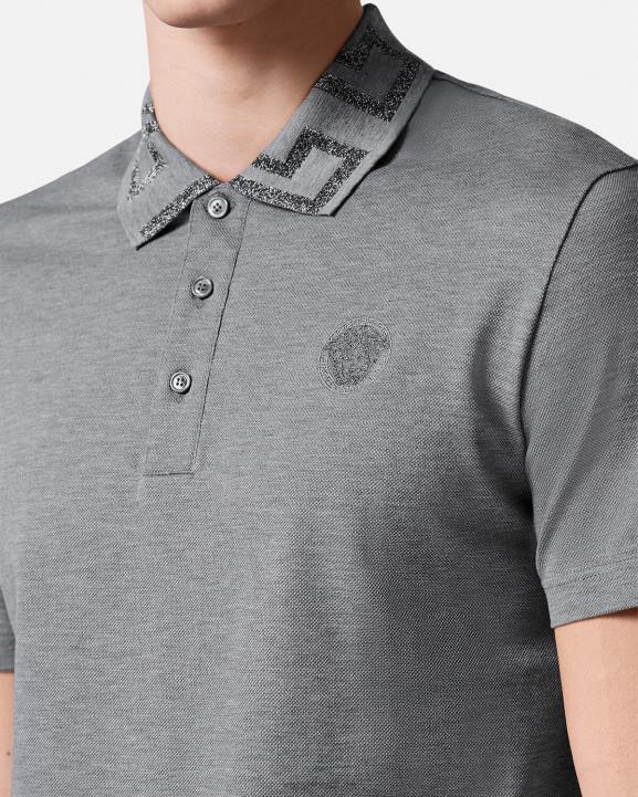pelēks apģērbs Versace 806B1358 vīriešiem greca polo krekls ar īsām piedurknēm