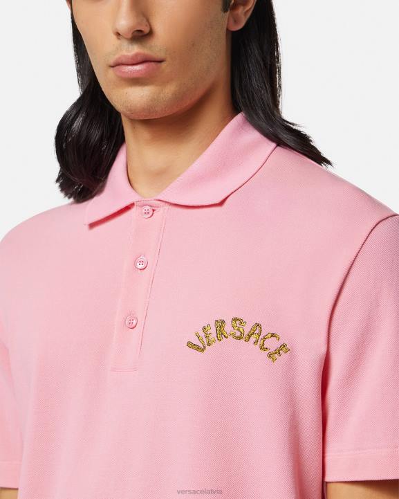 rozā apģērbs Versace 806B1365 vīriešiem jūras gliemežvāku baroka logotipa polo krekls