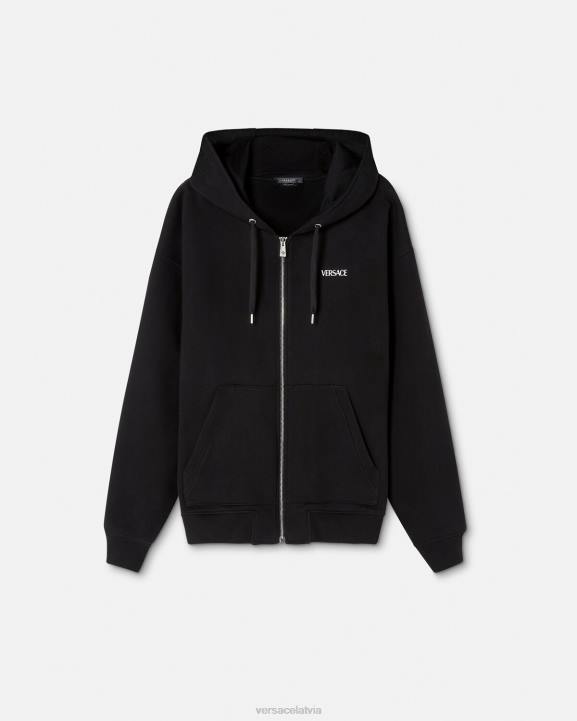 melns apģērbs Versace 806B1413 vīriešiem kapuci ar rāvējslēdzēju ar logotipu
