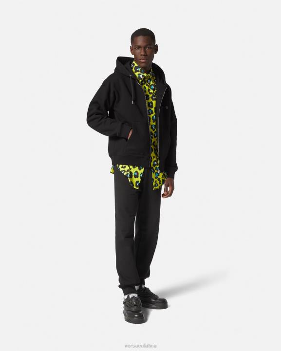 melns apģērbs Versace 806B1413 vīriešiem kapuci ar rāvējslēdzēju ar logotipu