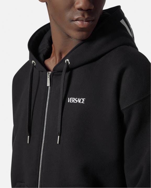 melns apģērbs Versace 806B1413 vīriešiem kapuci ar rāvējslēdzēju ar logotipu