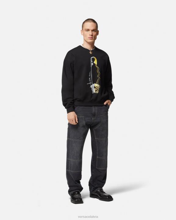 melns apģērbs Versace 806B1420 vīriešiem grafisks džemperis ar drošības adatu