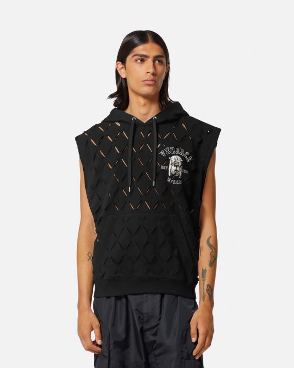 melns apģērbs Versace 806B1423 vīriešiem griezta la maschera logotipa kapuce