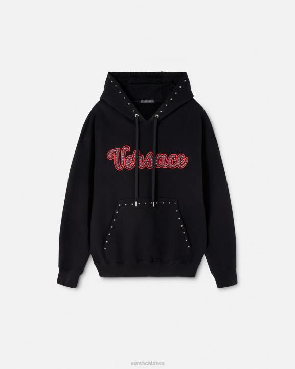 melns apģērbs Versace 806B1425 vīriešiem radžota augstskolas logo kapuci