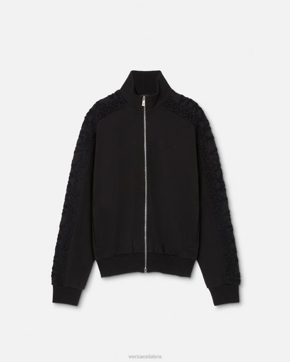 melns apģērbs Versace 806B1427 vīriešiem frotē džemperis ar rāvējslēdzēju ar logotipu