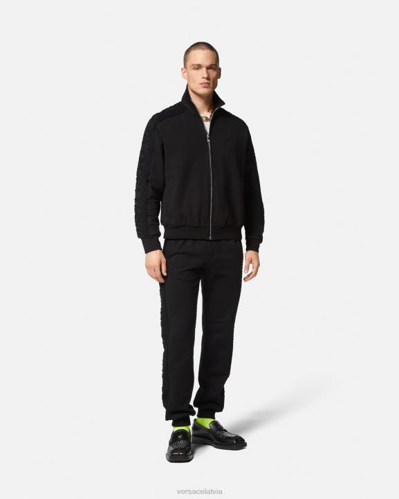 melns apģērbs Versace 806B1427 vīriešiem frotē džemperis ar rāvējslēdzēju ar logotipu