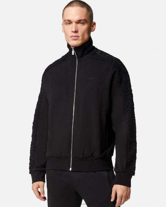 melns apģērbs Versace 806B1427 vīriešiem frotē džemperis ar rāvējslēdzēju ar logotipu