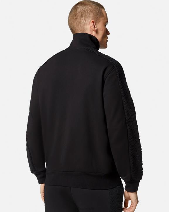 melns apģērbs Versace 806B1427 vīriešiem frotē džemperis ar rāvējslēdzēju ar logotipu