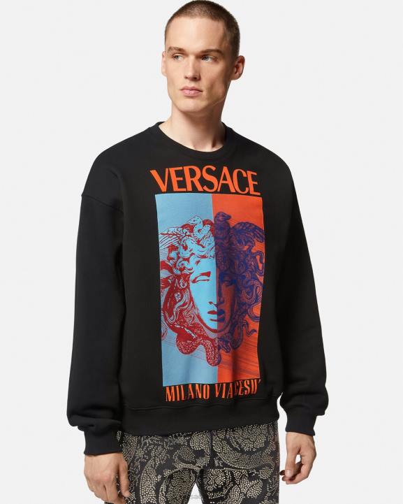 melns apģērbs Versace 806B1428 vīriešiem Medusa grafikas sporta krekls