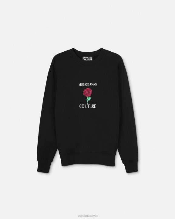 melns apģērbs Versace 806B2379 vīriešiem rožu logotipa sporta krekls