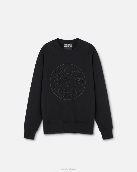 melns apģērbs Versace 806B2412 vīriešiem izšūts džemperis ar v-emblēmu