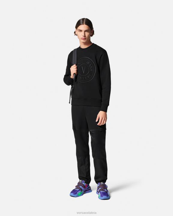 melns apģērbs Versace 806B2412 vīriešiem izšūts džemperis ar v-emblēmu