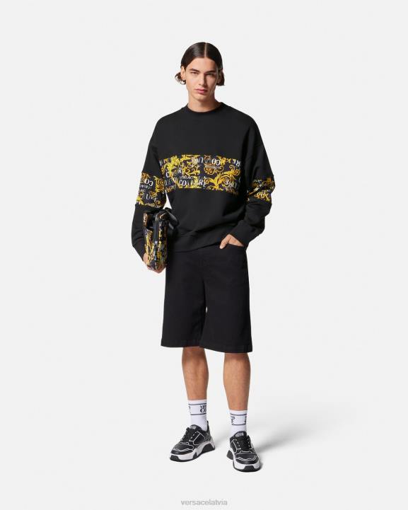 melns & zelts apģērbs Versace 806B2407 vīriešiem Modes sporta krekls ar logotipu