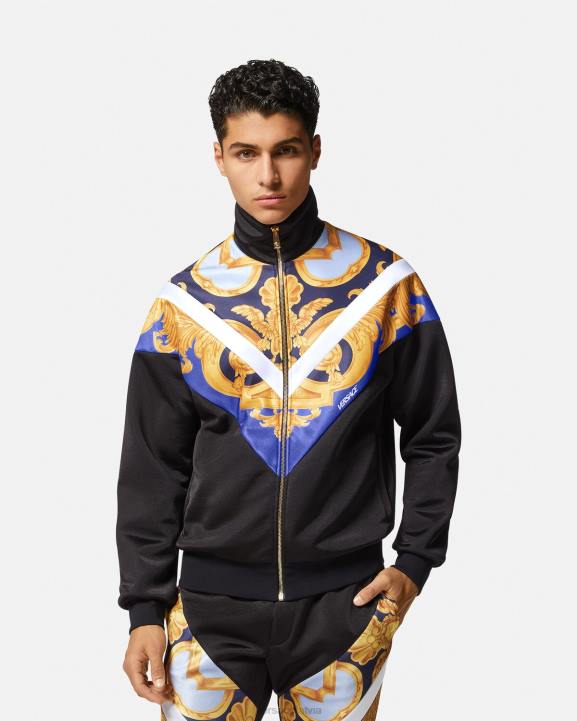 zils un zelts apģērbs Versace 806B1417 vīriešiem barocco 660 rāvējslēdzēja džemperis