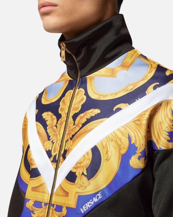 zils un zelts apģērbs Versace 806B1417 vīriešiem barocco 660 rāvējslēdzēja džemperis