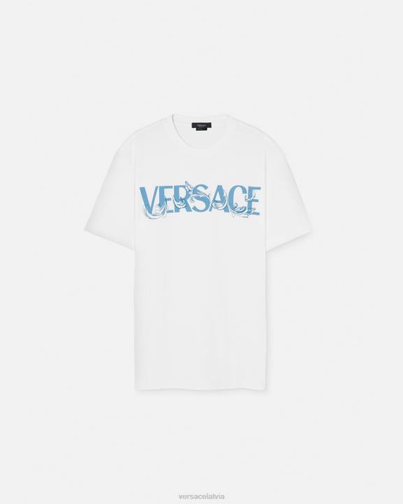 balts apģērbs Versace 806B1366 vīriešiem baroka silueta t-krekls ar logotipu