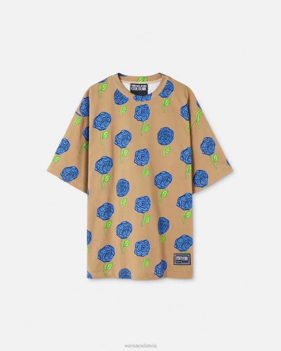 brūns apģērbs Versace 806B2371 vīriešiem rozes t-krekls