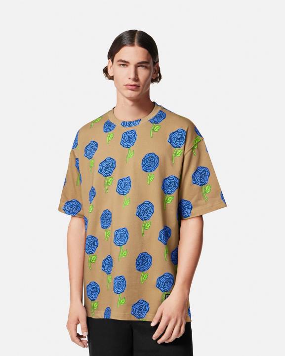 brūns apģērbs Versace 806B2371 vīriešiem rozes t-krekls