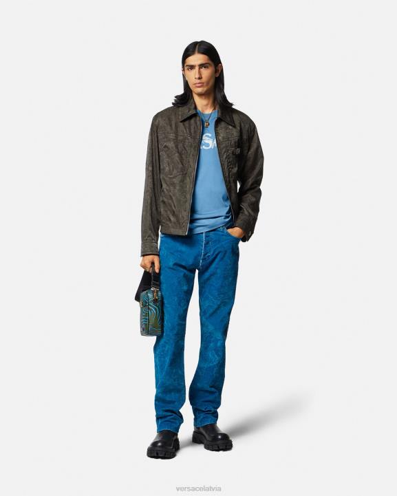 gaiši zils apģērbs Versace 806B1367 vīriešiem baroka silueta t-krekls ar logotipu