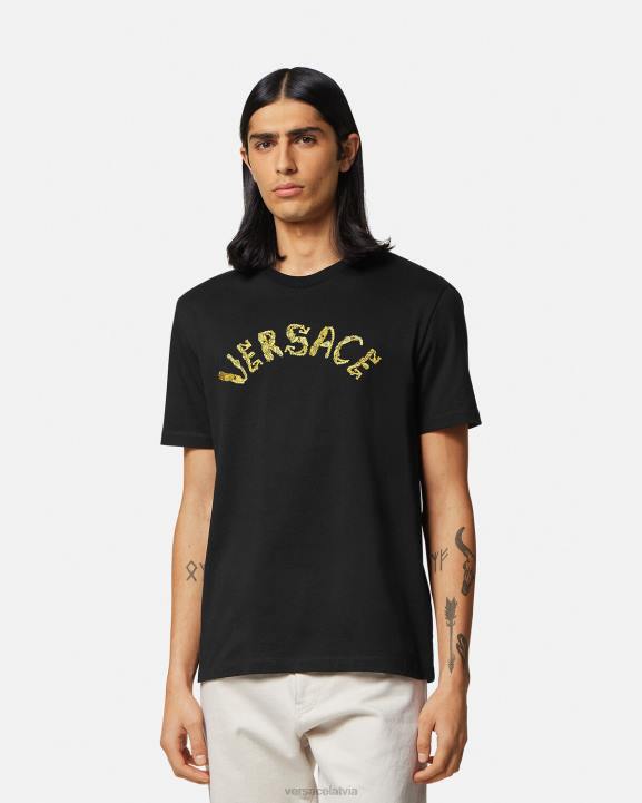 melns apģērbs Versace 806B1359 vīriešiem jūras gliemežvāku baroka logo t-krekls