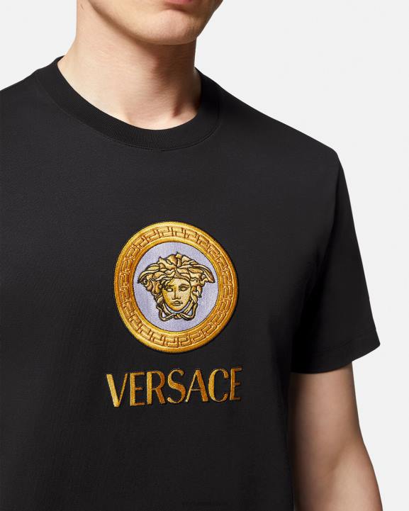 melns apģērbs Versace 806B1399 vīriešiem izšūts medūzas logo t-krekls