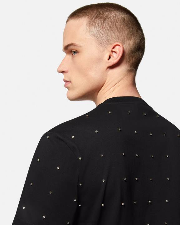 melns apģērbs Versace 806B1402 vīriešiem baroka kristāla režģa t-krekls