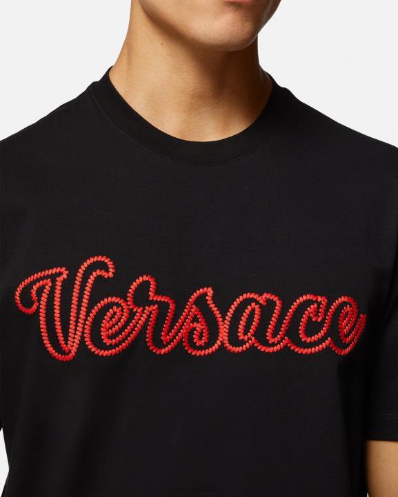 melns apģērbs Versace 806B1404 vīriešiem izšūts augstskolas logo t-krekls