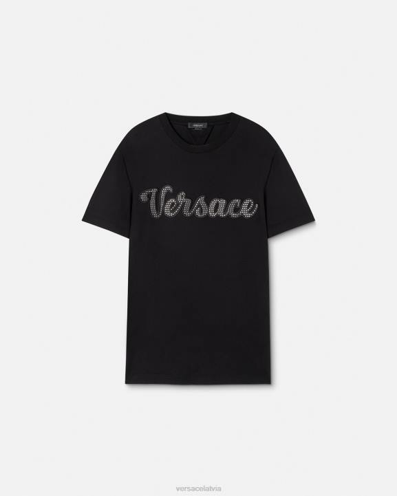 melns apģērbs Versace 806B1406 vīriešiem kristāla universitātes logo t-krekls
