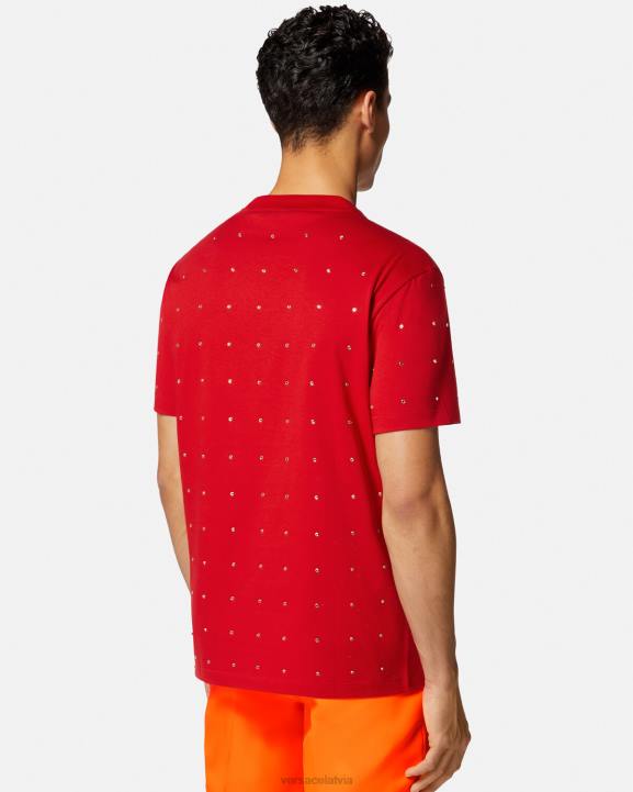 sarkans apģērbs Versace 806B1401 vīriešiem baroka kristāla režģa t-krekls