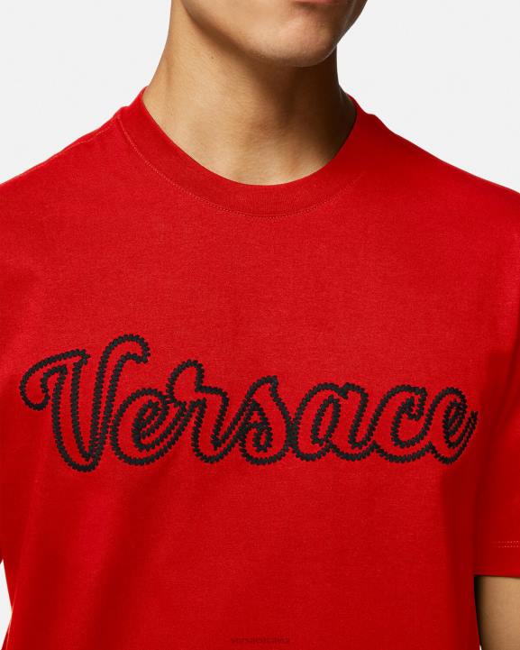 sarkans apģērbs Versace 806B1405 vīriešiem izšūts augstskolas logo t-krekls