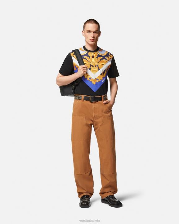 zils un zelts apģērbs Versace 806B1393 vīriešiem barocco 660 t-krekls