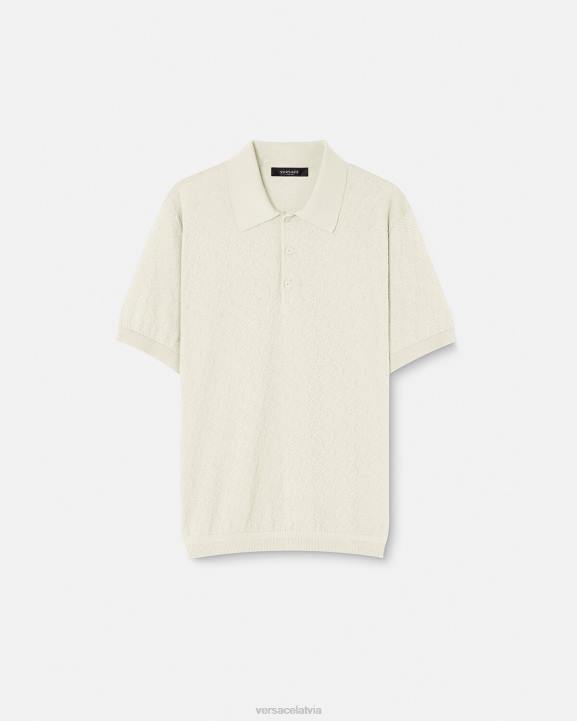 bēšs apģērbs Versace 806B1329 vīriešiem la greca adīts polo krekls ar īsām piedurknēm