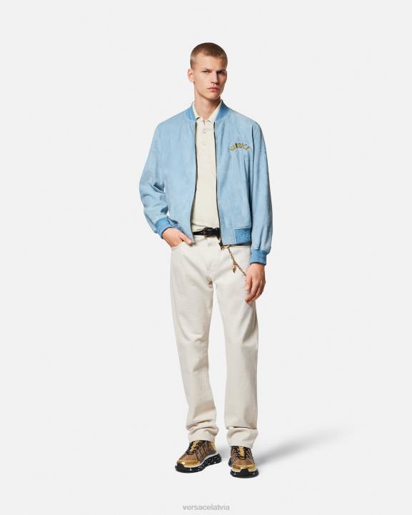 bēšs apģērbs Versace 806B1329 vīriešiem la greca adīts polo krekls ar īsām piedurknēm