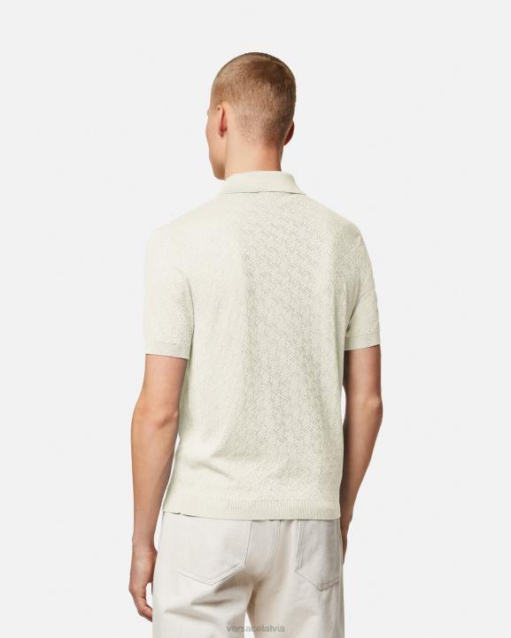 bēšs apģērbs Versace 806B1329 vīriešiem la greca adīts polo krekls ar īsām piedurknēm